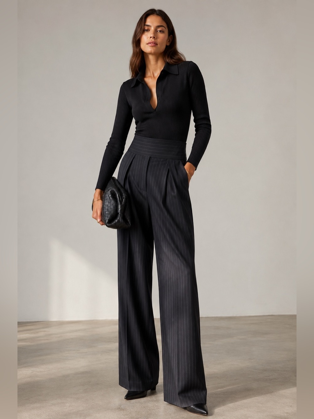 Babaton Aritzia Wool Pinstripe Wide Leg Trouser Pants High Waist Size 8 - Picture 2 of 13